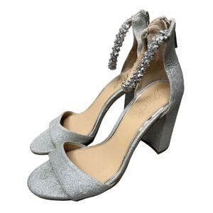Badgley Mischka Jewel Sandals Womens Size‎ 7 Silver Ankle Strap Embellished
